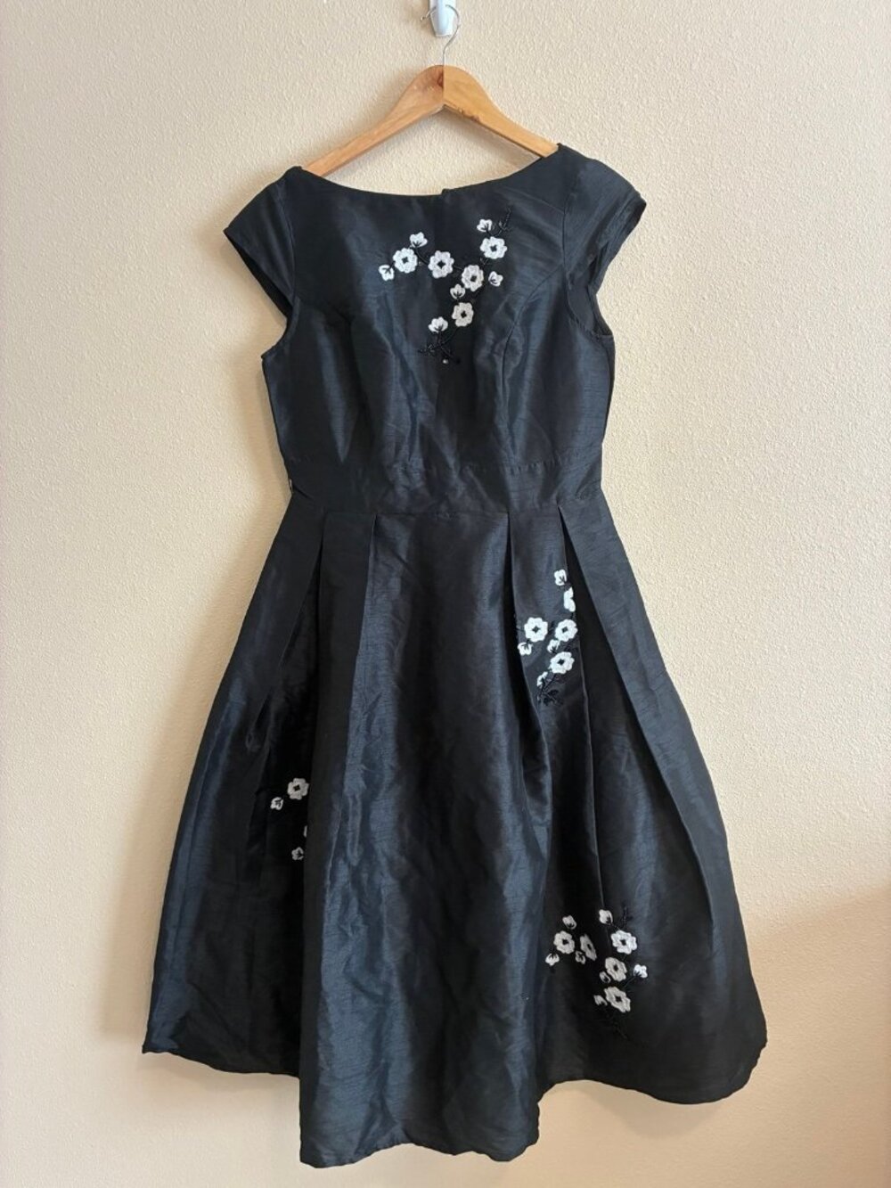Wayward Fancies eShakti Black Cap Sleeve Floral Embroidered Knee-Length Dress